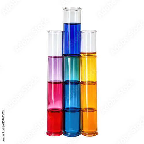 Graduated Cylinder Collection, a transparent background display featuring a variety of graduated cylinders in different sizes and shapes. photo