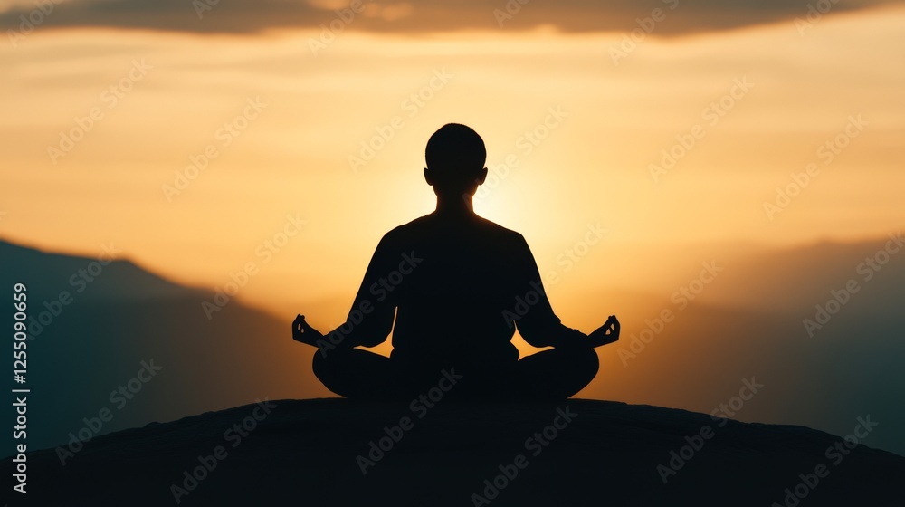 A peaceful silhouette of a person meditating at sunset, creating a serene and tranquil atmosphere, Ideal for wellness, mindfulness, and relaxation themes in blogs, articles, or promotional materials, A peaceful silhouette of a person meditating at sunset, creating a serene and tranquil atmosphere, Ideal for wellness, mindfulness, and relaxation themes in blogs, articles, or promotional materials,