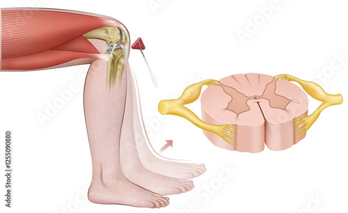 Fotografie Schematic representation of the myotatic reflex is an involuntary response that maintains muscle tone and posture, activated by muscle elongation and mediated by neuromuscular spindles