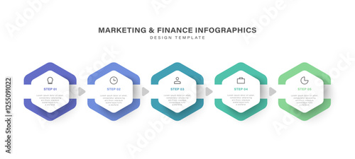 5 steps infographic design template with hexagons, icons and place for text