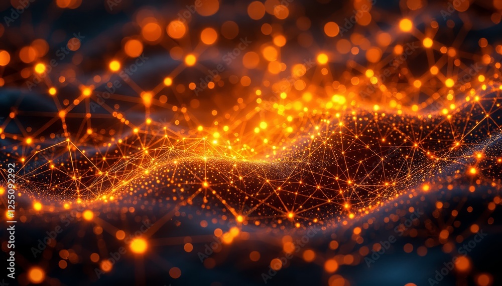 Obraz premium Illuminated network of interconnected nodes creating a dynamic data wave