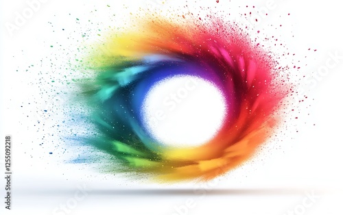 Colorful powder explosion circle design, abstract background, graphic element photo