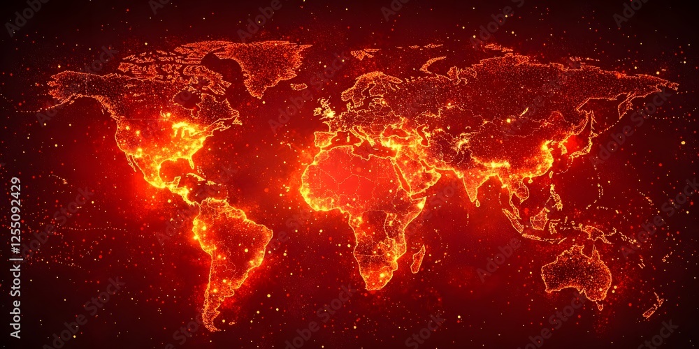 Red Hued Global Hotspots Map Depicting International Crisis and Emergency Situations Red Hued Global Hotspots Map Depicting International Crisis and Emergency Situations