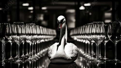 Fototapeta Naklejka Na Ścianę i Meble -  tasting black and white swan