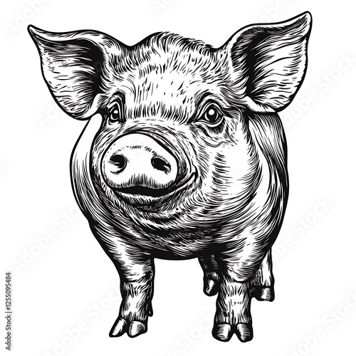 Wallpaper Mural Black and white pig illustration, farm animal, graphic design, possible use for children's book Torontodigital.ca