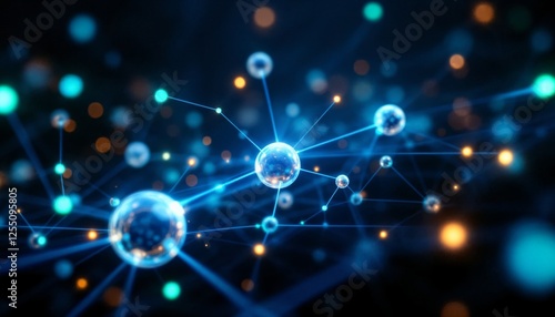 Wallpaper Mural Interconnected Network of Luminous Spheres in a Digital Galaxyscape Torontodigital.ca