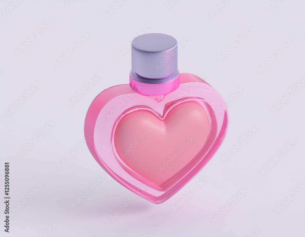 3D heart shaped perfume bottle sits on a white background 3D heart shaped perfume bottle sits on a white background