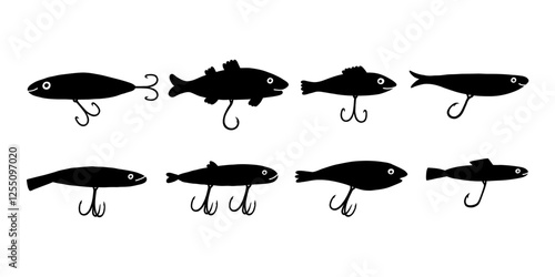 Fishing Lure Black Silhouette Set
