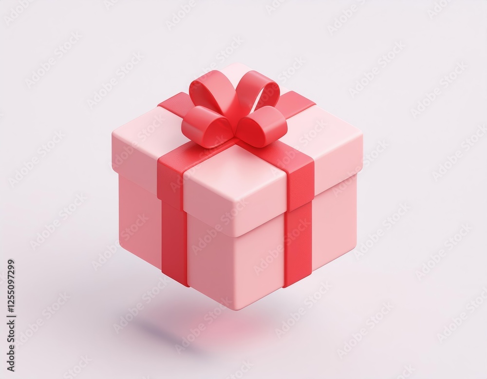 Obraz premium 3D pink gift box with a red ribbon awaits