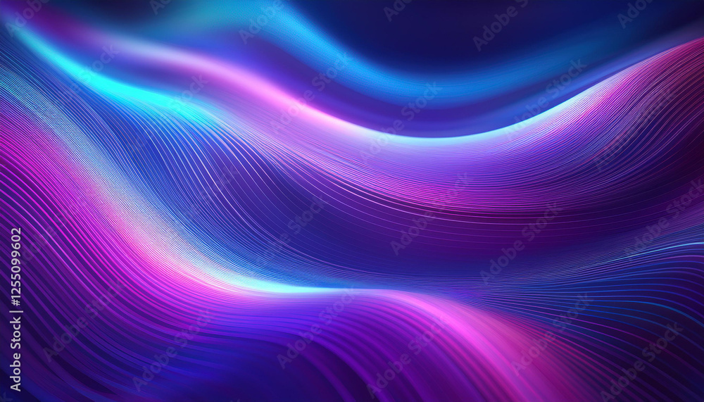 Neon ripple pattern texture. Blur purple blue fluorescent lights color gradient. Defocused glow. Iridescent wave. Light curve lines abstract background. Copy space. Neon ripple pattern texture. Blur purple blue fluorescent lights color gradient. Defocused glow. Iridescent wave. Light curve lines abstract background. Copy space.