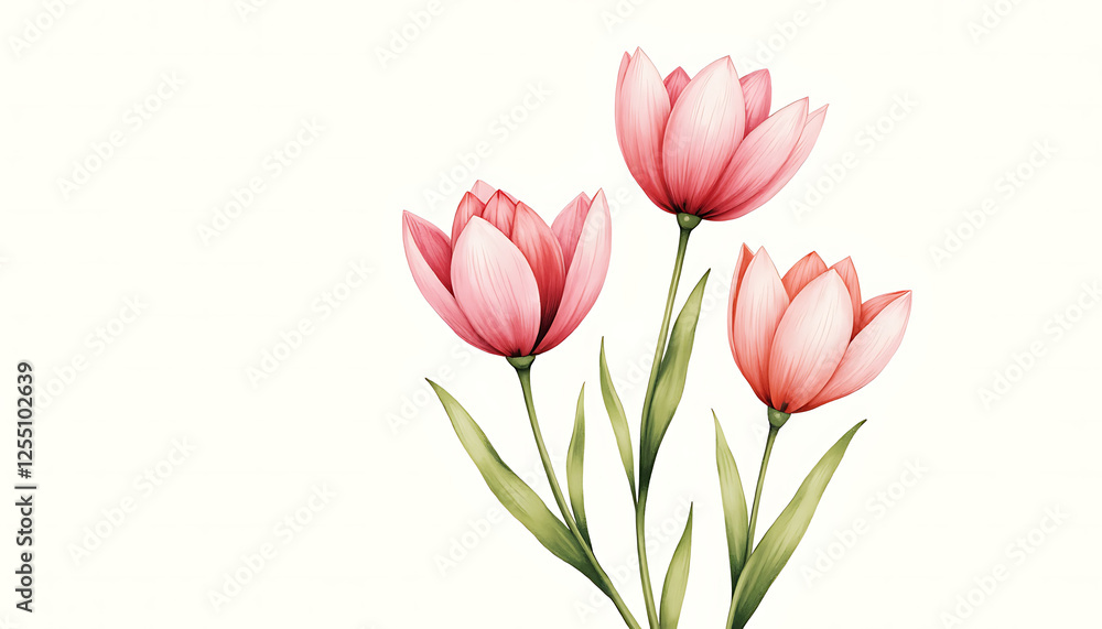Pink tulips in blossom against a light background Pink tulips in blossom against a light background