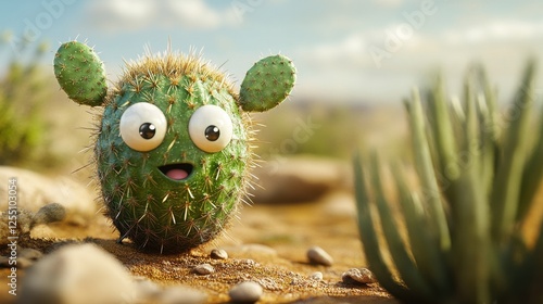 Playful Cactus with Googly Eyes - Vibrant AI Art photo