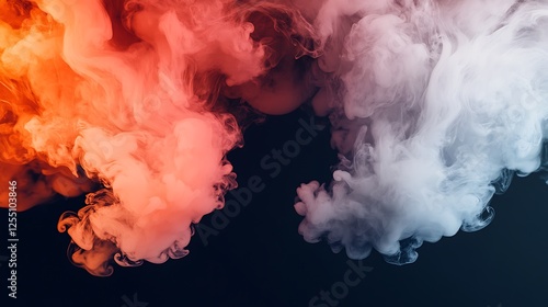 Colorful smoke swirls on black background. Possible use Stock photo for design elements, vaping, or abstract art photo