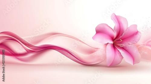 Pink flower with flowing fabric, decorative background. Use Print ad, packaging design, social media photo