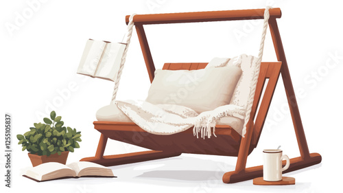 Wooden Swing Chair with Cozy Accessories