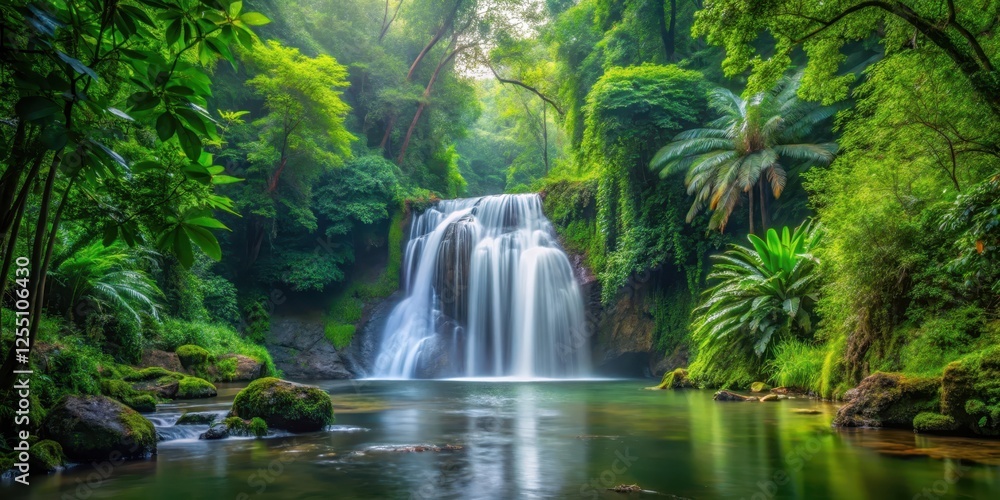waterfall flowing through dense foliage in a serene forest clearing, foliage, serene, foliage, serene, waterfall waterfall flowing through dense foliage in a serene forest clearing, foliage, serene, foliage, serene, waterfall