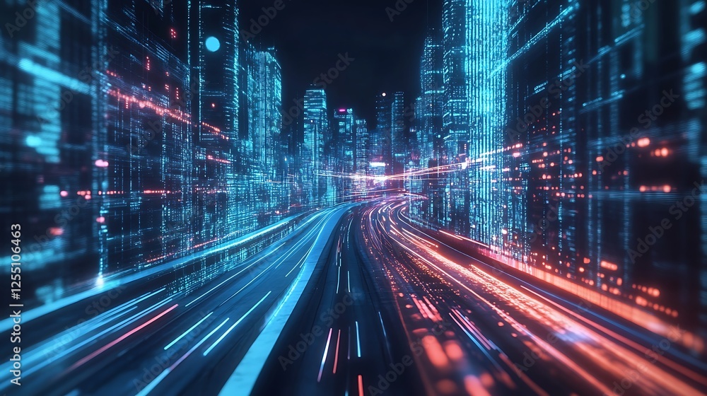 Futuristic Cityscape: Digital Metropolis at Night Futuristic Cityscape: Digital Metropolis at Night