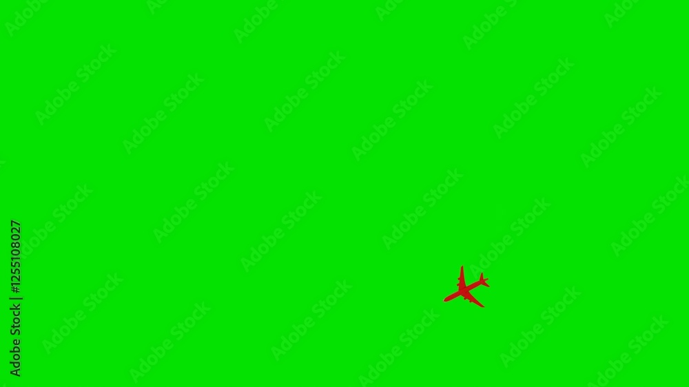3D model of a red passenger plane flying in a circle on a green background. 3D render looped animation 3D model of a red passenger plane flying in a circle on a green background. 3D render looped animation