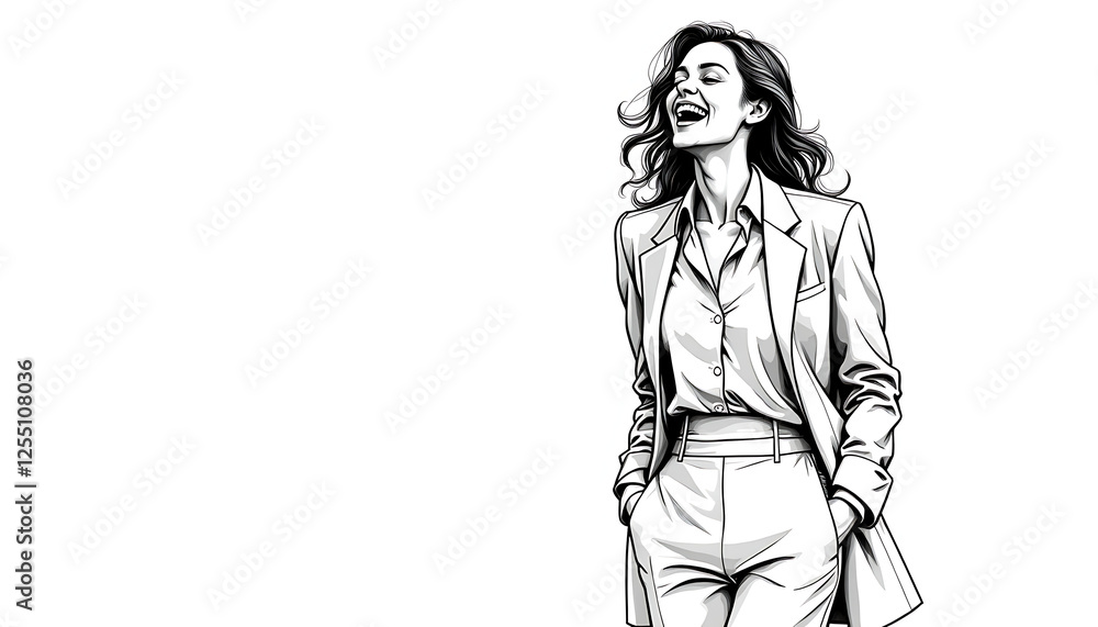Smiling woman in suit walking against a white background Smiling woman in suit walking against a white background