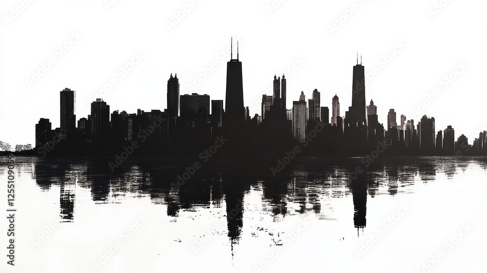 Obraz premium Silhouette of Chicago skyline on white background