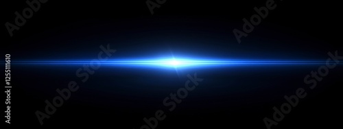 Laser Lines Of  Horizontal Neon Light. Neon Blue Horizontal Speed Lines. Glowing Stripes. Beams.  Movement And Speed. Beautiful Flash Of Light And Sparks. Copy Space Banner Background.