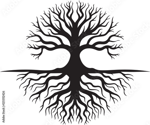 A dead tree silhouette vector | vector of Halloween tree | silhouette of tree illustration isolated on white background | dry tree silhouette Ghost tree | Silhouette of Gnarled Tree with Bare Branches