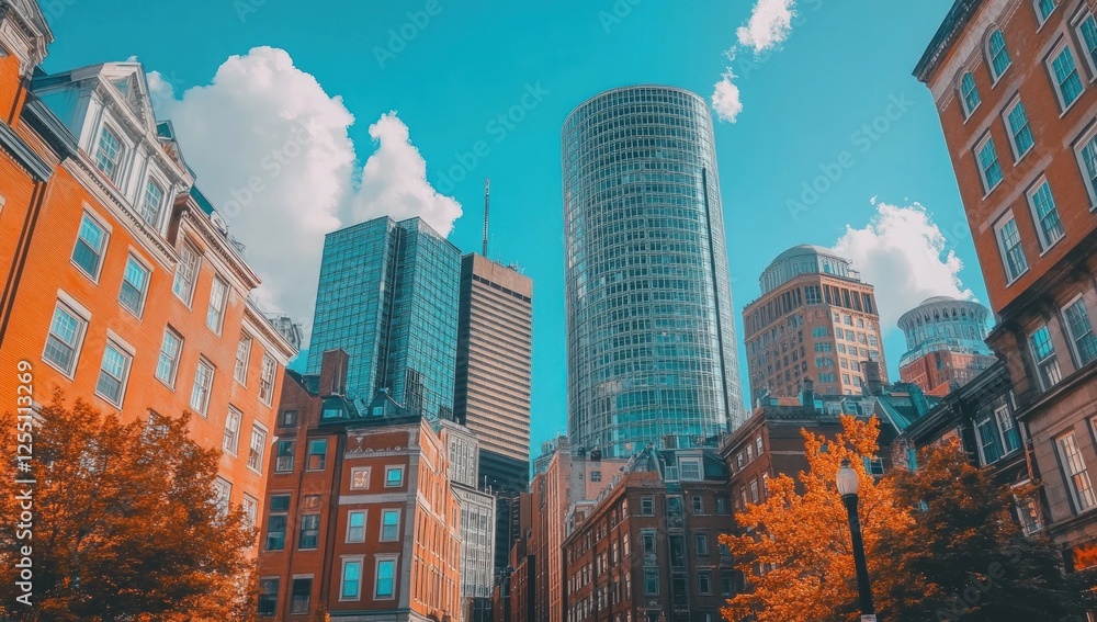 Obraz premium Boston Skyline: A Vibrant Cityscape under a Sunny Sky