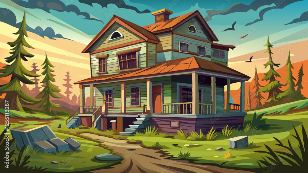 old broken house vector illustration old broken house vector illustration