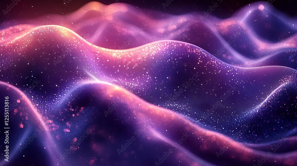Vibrant abstract waves of purple and pink with sparkling highlights, evoking a sense of depth and motion, perfect for technology and creative themes. Vibrant abstract waves of purple and pink with sparkling highlights, evoking a sense of depth and motion, perfect for technology and creative themes.