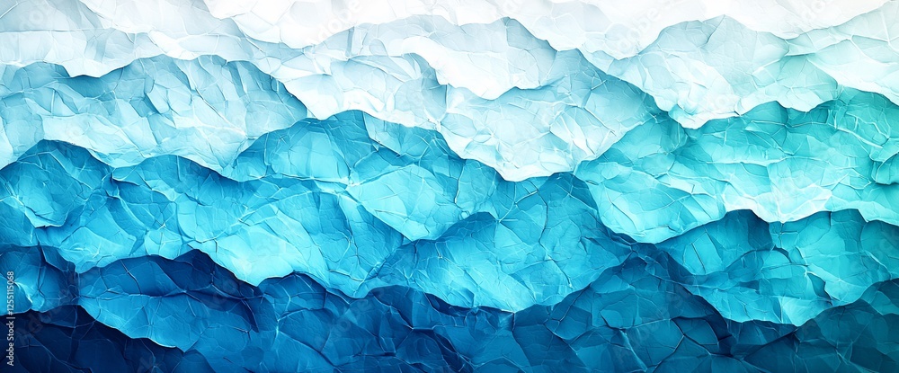 Fototapeta premium Abstract blue crumpled paper mountain range texture.