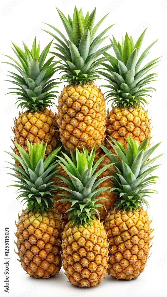Group of Fresh Pineapples with Green Tops isolated on white background Group of Fresh Pineapples with Green Tops isolated on white background