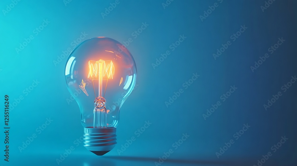 Illuminating Ideas: A Glowing Lightbulb on a Blue Background Illuminating Ideas: A Glowing Lightbulb on a Blue Background