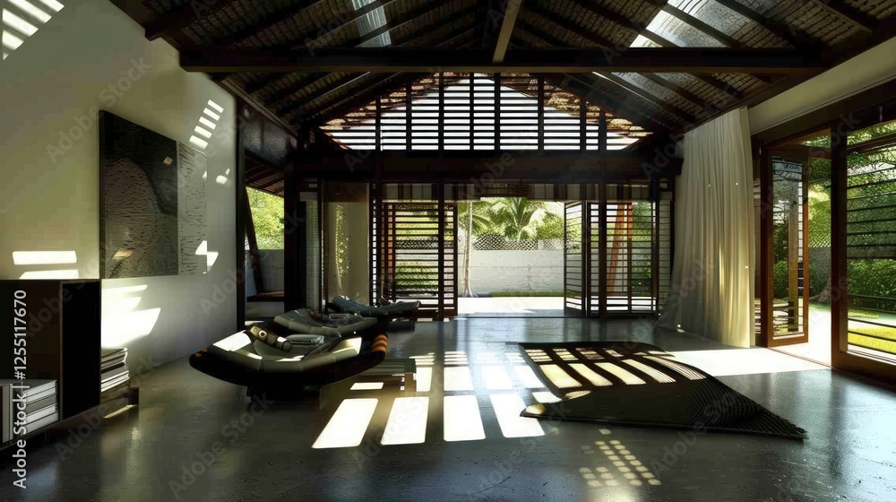 Fototapeta premium Serene Modern Tropical Home Interior Design