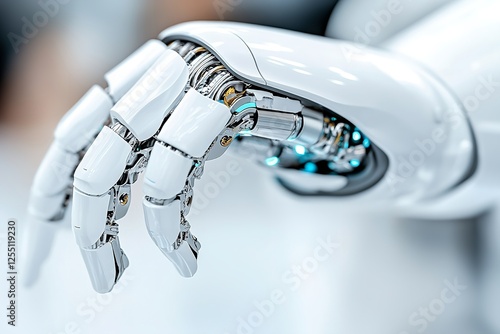Robotic hand illustrating advanced technology and design at a tech conference in a modern exhibition hall