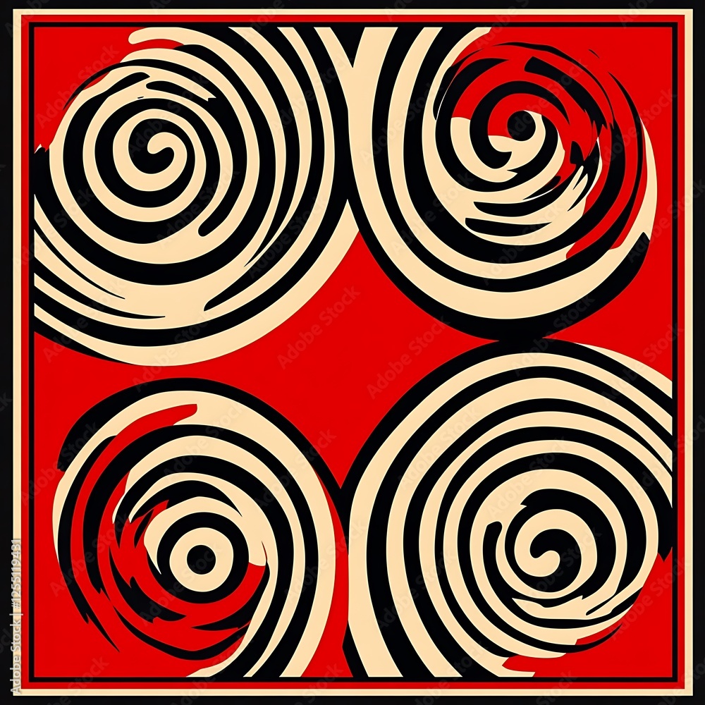 Naklejka premium Abstract swirls, red background, graphic design, print, fashion