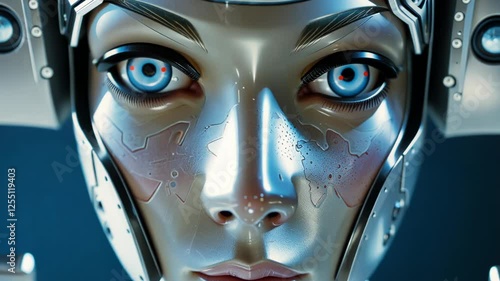 Artificial intelligence. Expressive eyes of a humanoid robot reflect AI's potential to mirror human feelings