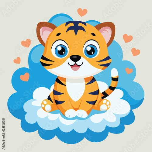 Cute baby tiger Cartoon baby tiger sitting on white background