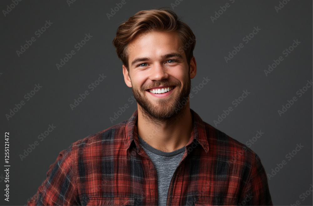 Portrait of a handsome, smiling young man in a casual outfit, looking at the camera against a grey background, isolated on a grey studio backdrop with space for your design work. Portrait of a handsome, smiling young man in a casual outfit, looking at the camera against a grey background, isolated on a grey studio backdrop with space for your design work.