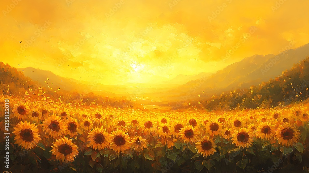 Fototapeta premium Golden Sunflower Field Under Bright Sky