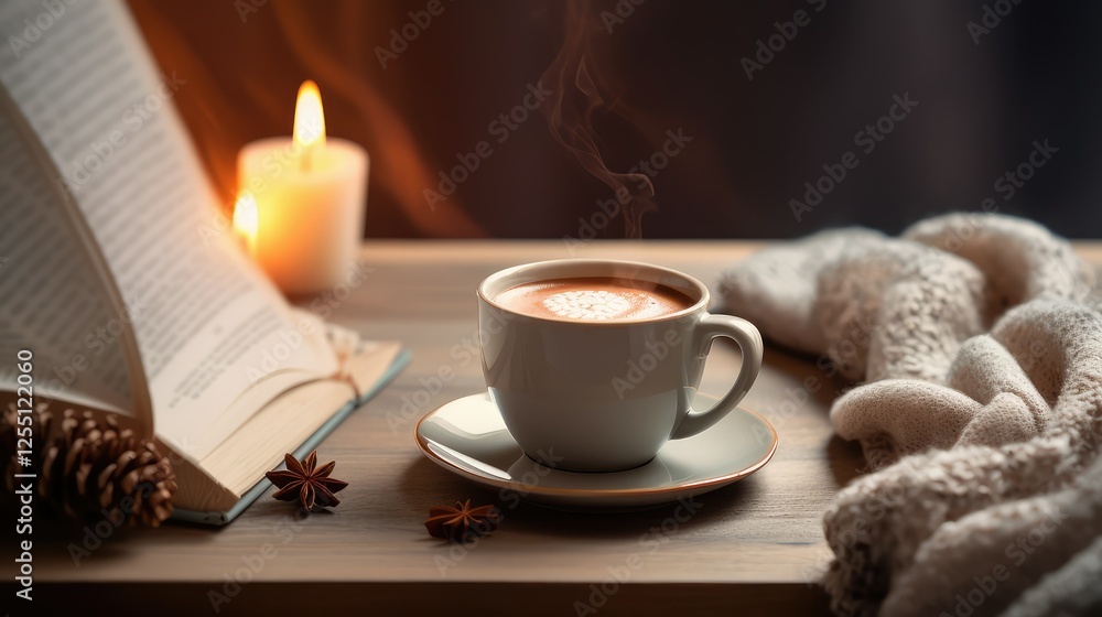 Fototapeta premium cozy laptop on desk coffee