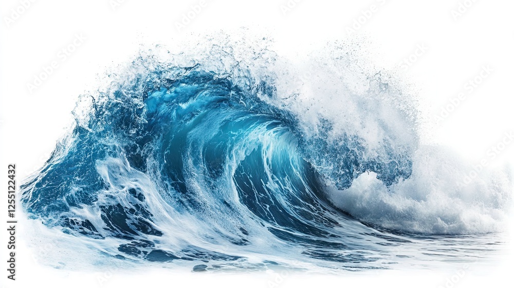 Captivating Wave Breaking on a White Background with Dynamic Motion Captivating Wave Breaking on a White Background with Dynamic Motion