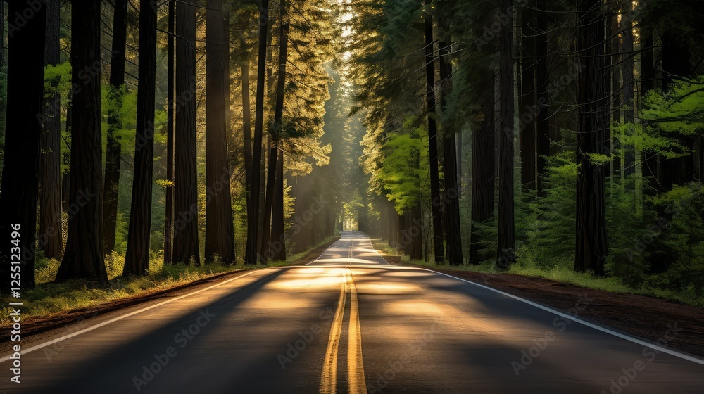 Fototapeta premium shadows road with trees