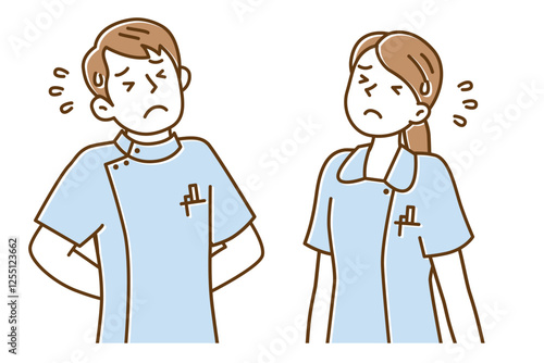仕事に失敗して悲しい顔をする若い男女の看護師のイラスト