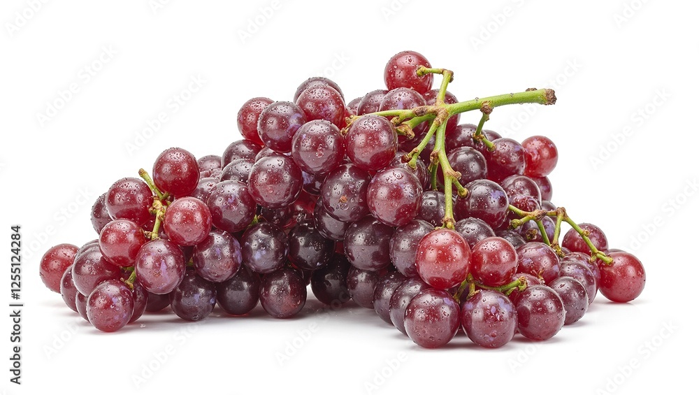 Fresh purple grapes covered in dew drops showcased elegantly on a clean white backdrop capturing their luscious and tempting nature Fresh purple grapes covered in dew drops showcased elegantly on a clean white backdrop capturing their luscious and tempting nature