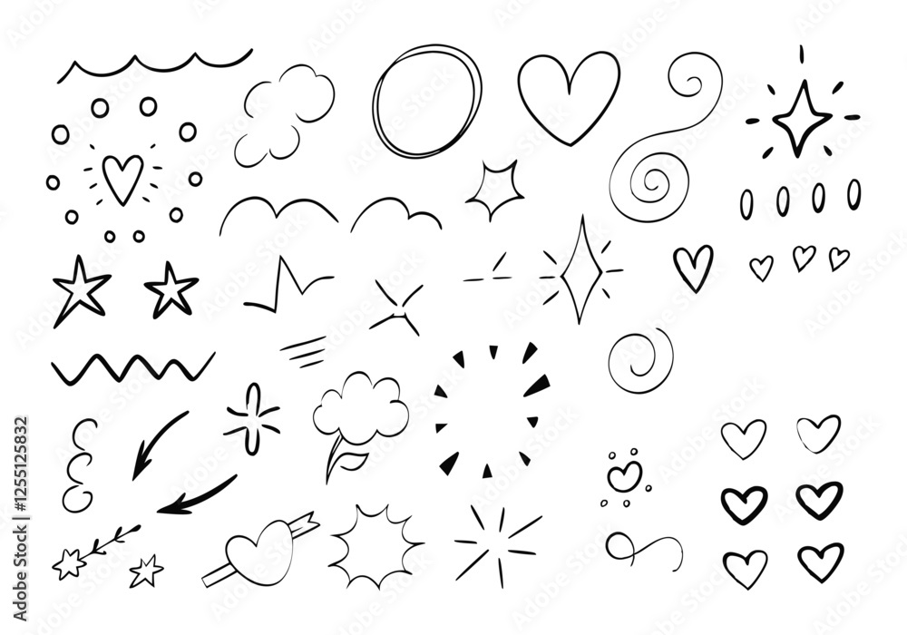 Hand-Drawn Doodle Elements Collection – Sketchy Arrows, Speech Bubbles, Hearts, Stars, and Decorative Symbols Hand-Drawn Doodle Elements Collection – Sketchy Arrows, Speech Bubbles, Hearts, Stars, and Decorative Symbols