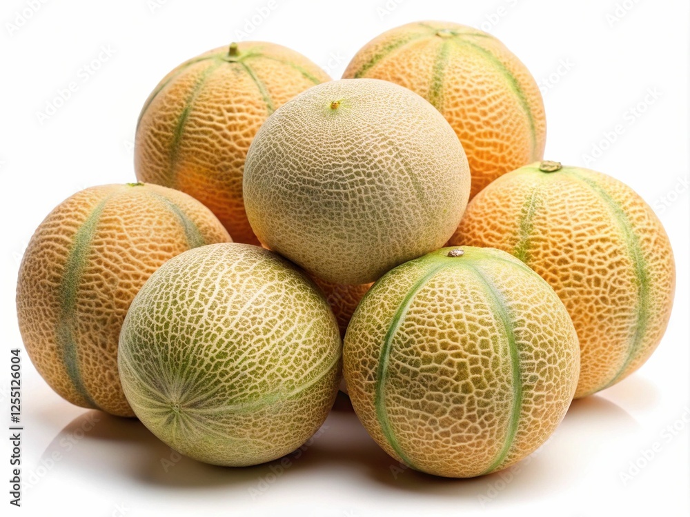 Pile of Ripe Cantaloupes with Green Stripes isolated on white background Pile of Ripe Cantaloupes with Green Stripes isolated on white background