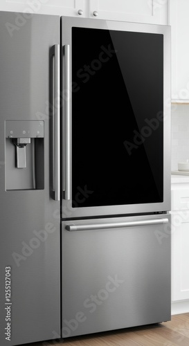 Sleek modern stainless steel refrigerator with water and ice dispenser in contemporary kitchen setting