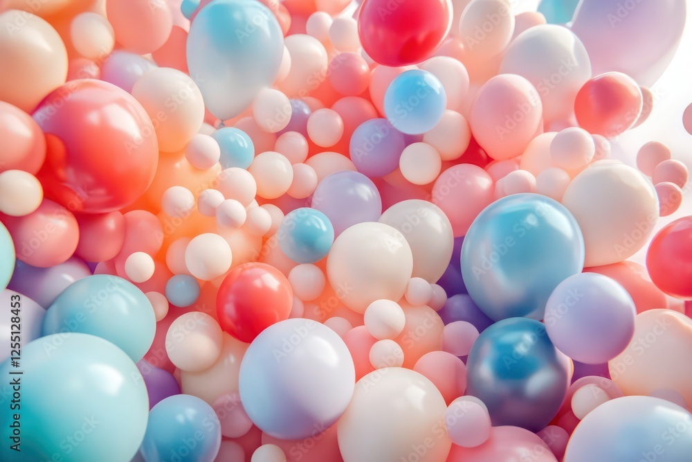 A detailed 3D render of multicolored balloons creating a joyful, celebratory atmosphere for posters or invitations. A detailed 3D render of multicolored balloons creating a joyful, celebratory atmosphere for posters or invitations.
