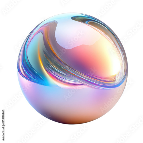 A luminous, iridescent orb showcasing vibrant colors and smooth, reflective surfaces.