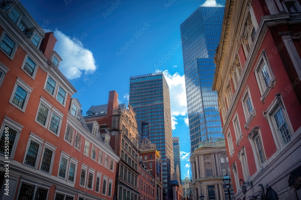 Fototapeta premium Boston's Architectural Blend: Historic Charm Meets Modern Skyscrapers